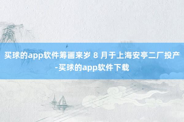 买球的app软件筹画来岁 8 月于上海安亭二厂投产-买球的app软件下载